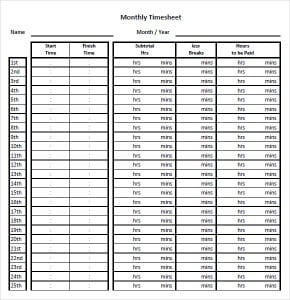 9+ Monthly Timesheet Templates - Excel Templates