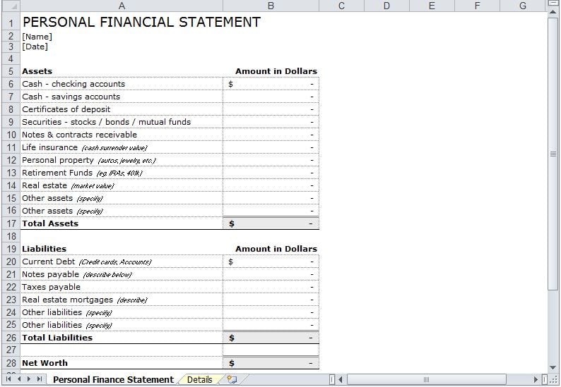 8 Personal Financial Statement Templates Excel Templates