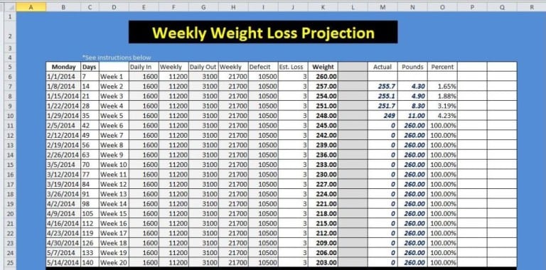 excel weight loss percentage tracker