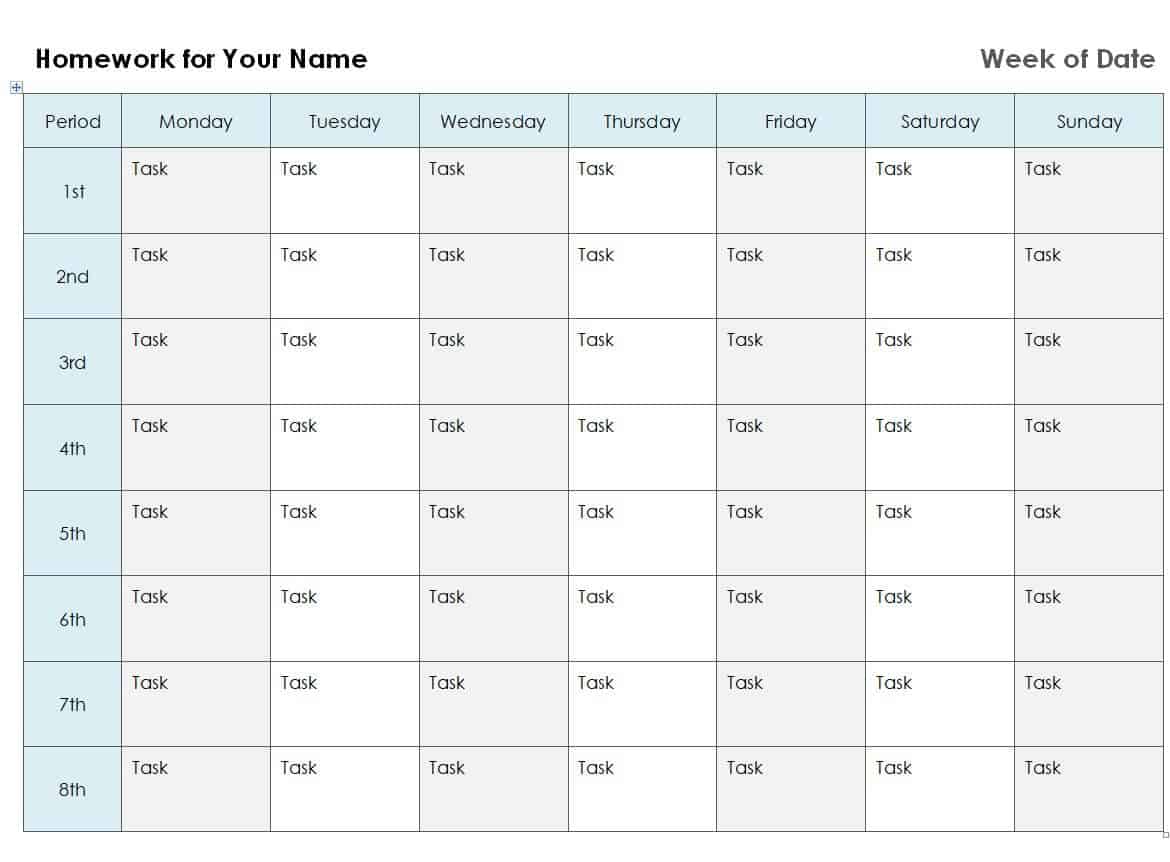 7 FREE Homework Calendar Templates [Excel, Word] Excel Templates