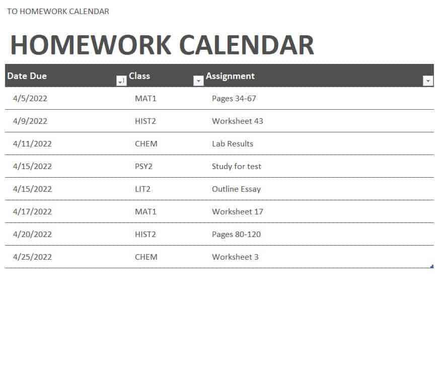 homework planner template word