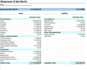 7 BEST Net Worth Statement EXCEL Templates - Excel Templates