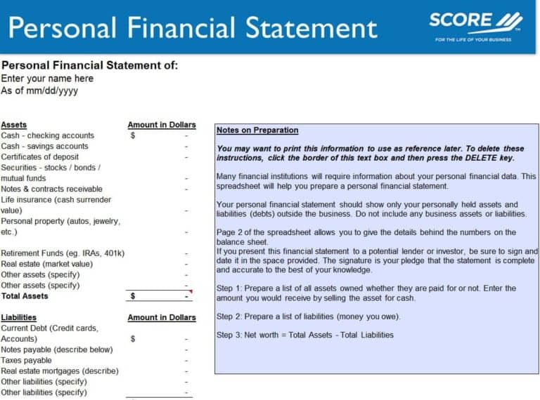 Sample Net Worth Statement Excel