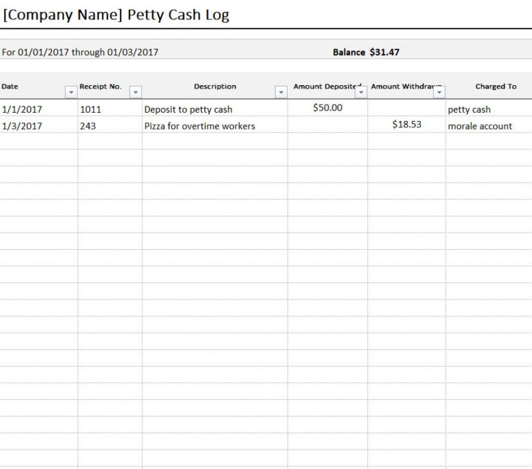 FREE 14+ Petty Cash Log Templates Excel - Excel Templates