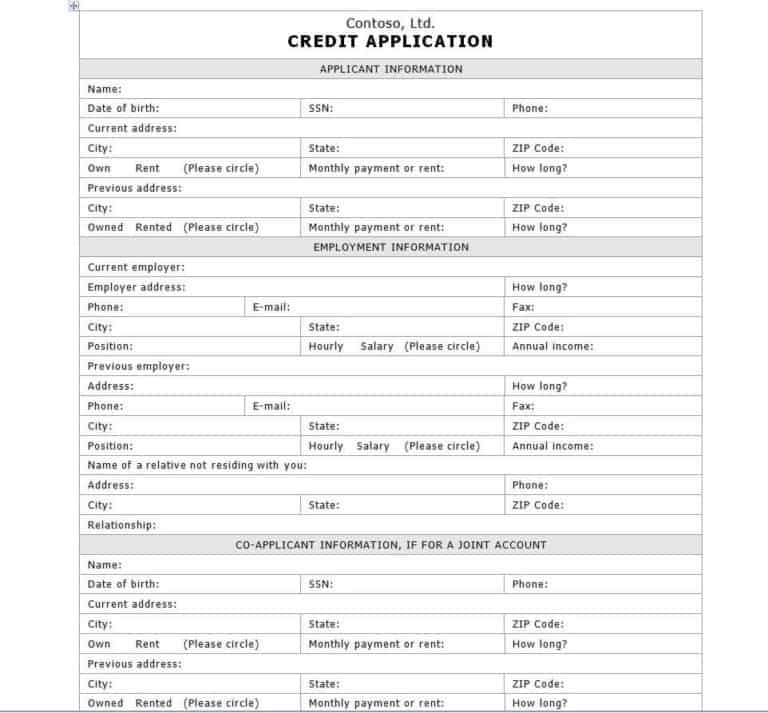 20 Free Credit Application Form Templates Excel Templates 8853