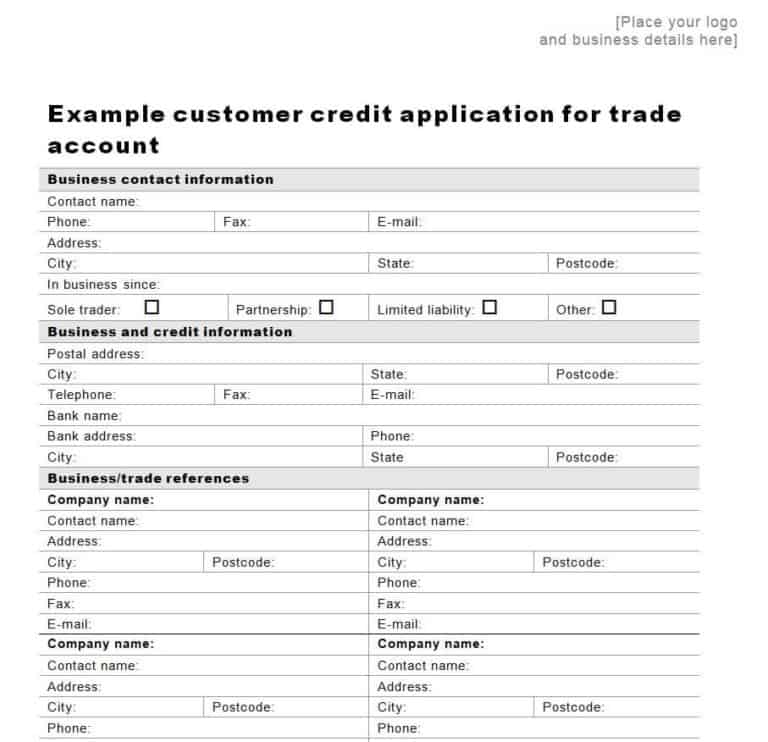 20 Free Credit Application Form Templates Excel Templates 