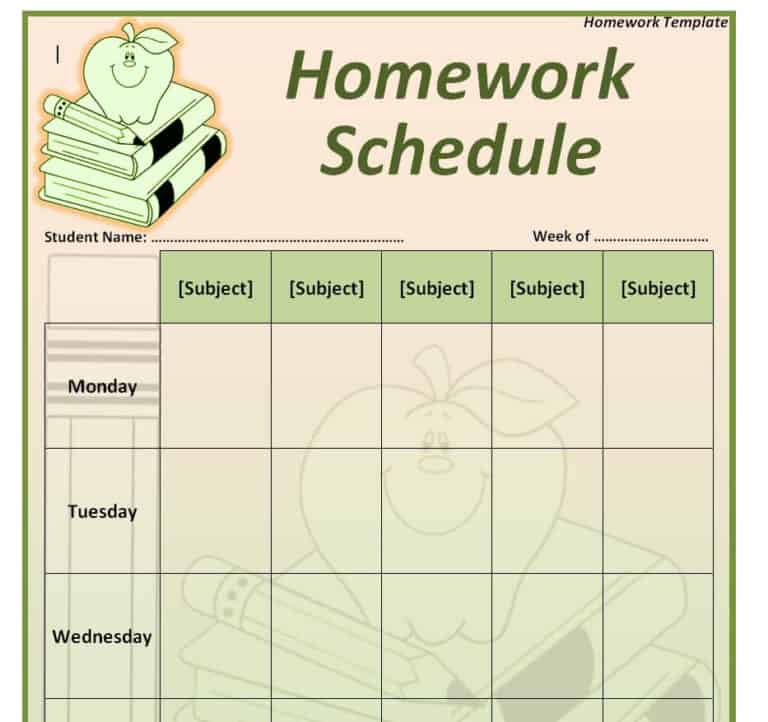 homework schedule template word