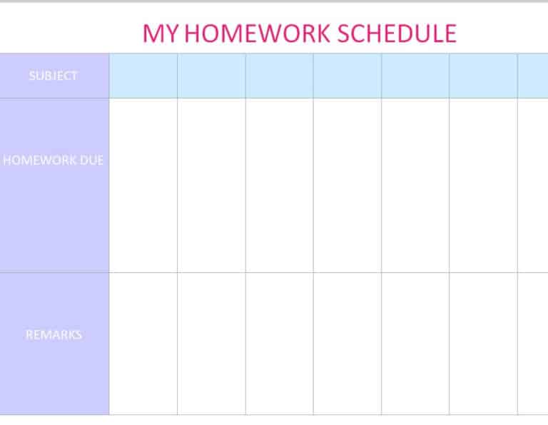 weekly homework schedule template